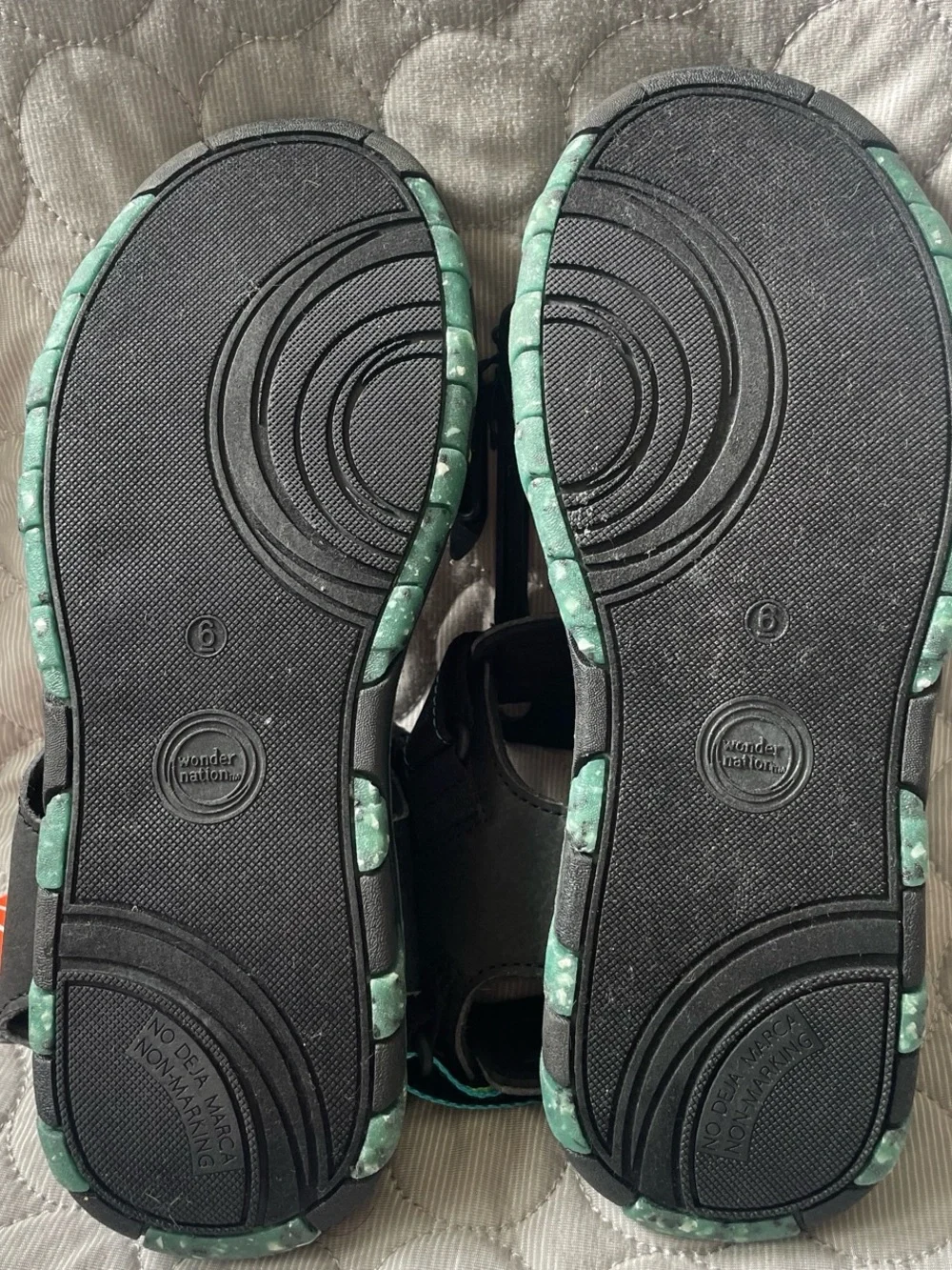 Women's Black Sport Sandals with Teal and Lime Accents
